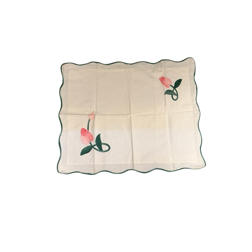 Vtg Hand Applique Floral‎ Cut Out Envelope Pillow Sham Case Pair 21 X 27